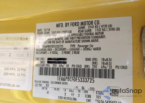 2015 Ford Mustang Gt/Gt Premium z USA, uszkodzony, nr VIN 1FA6P8CF0F5333725